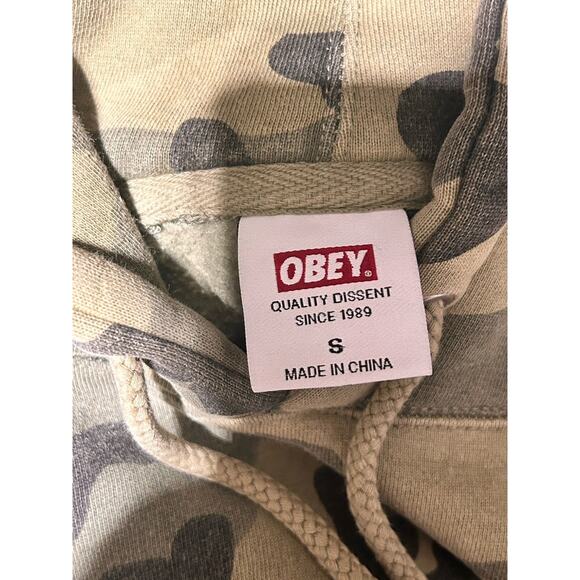 Obey Camo Hoodie Mens Size Small Unisex Adult Chest Logo Heavy Cotton Sweatshirt - Picture 3 of 7